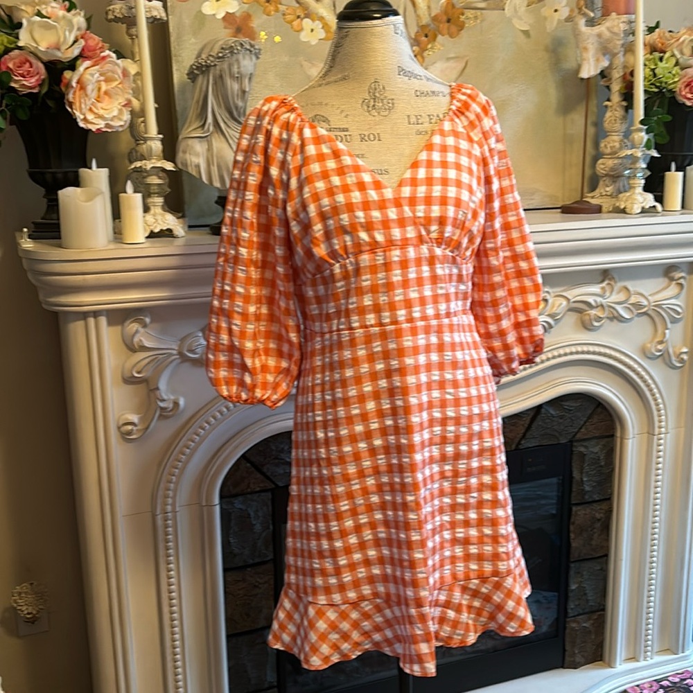 NWT Cato orange gingham summer 3/4 sleeve dress